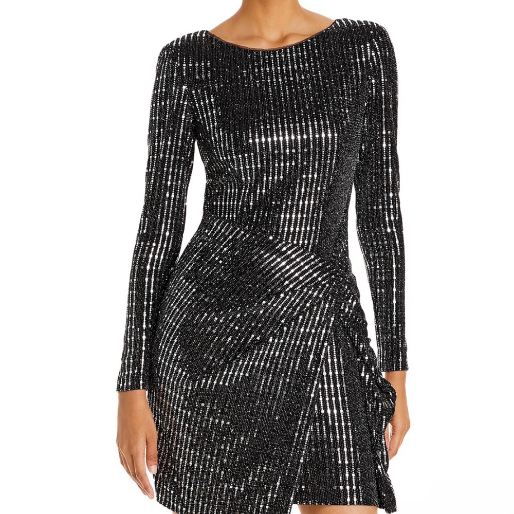 NWT Aqua Sequined Hologram Elegant Dress Black Silver Sparkling Pizazz!!